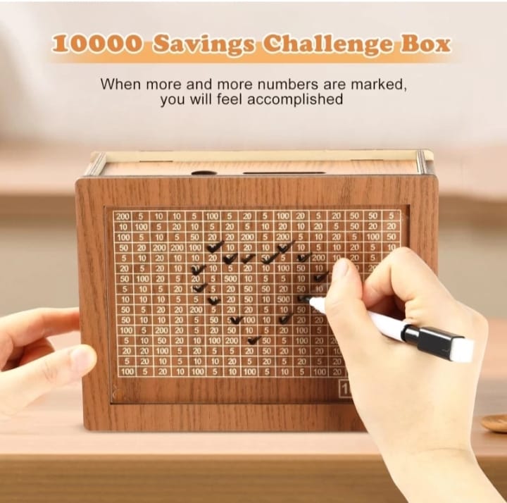 Wooden Money/Piggy Bank, Money Coin Box for Kids/Children, Savings Challenge Box, Cashbox, Cash Vault Wooden Savings Box,Wooden Coin Piggy Bank (Wood, Rs. 1,00,000) Reusable/Interchangable Piggi banks